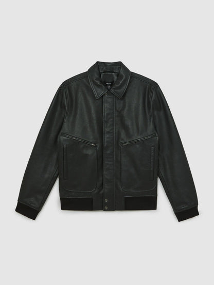Grained Leather Zip Through Jacket Black | Men