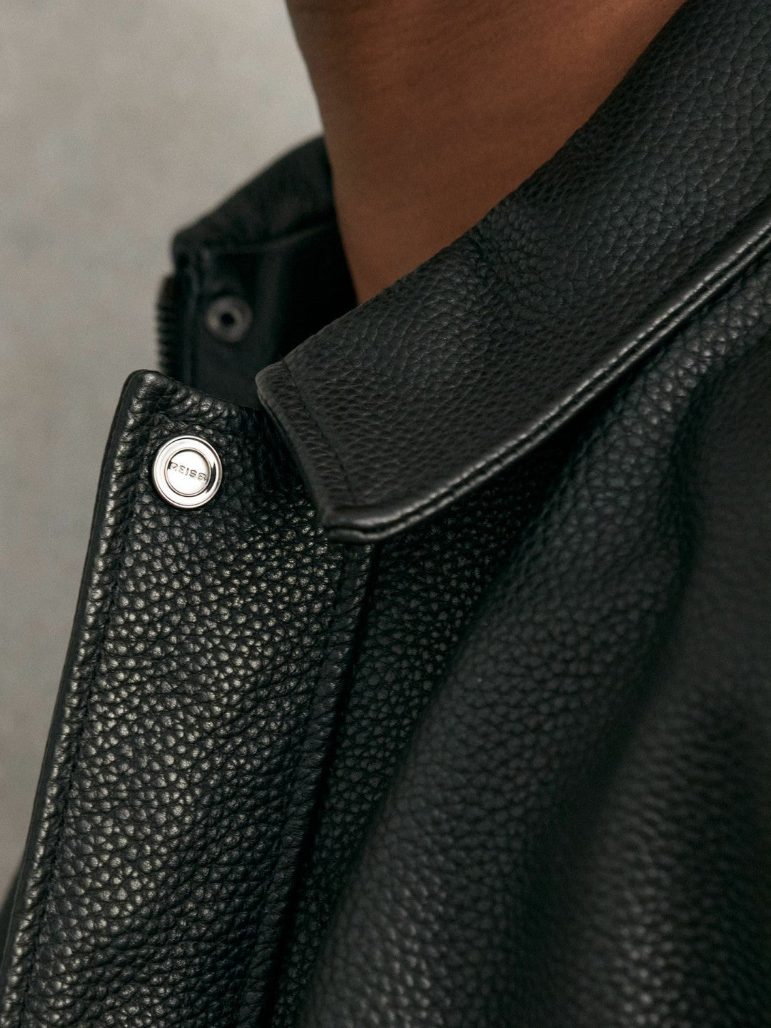 Grained Leather Zip Through Jacket Black | Men