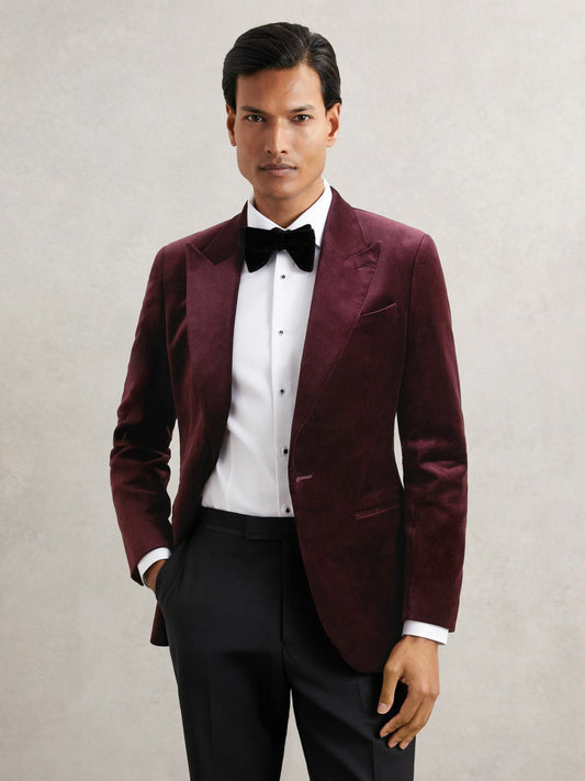 Single-Breasted Velvet Blazer Regular-Fit Bordeaux | Men