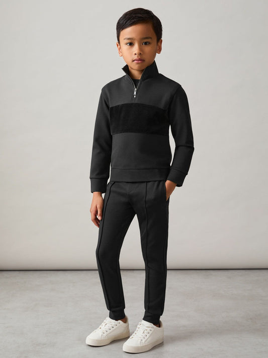 3-9 yrs Interlock Velour-Panel Zip Sweatshirt Black | Children & Baby