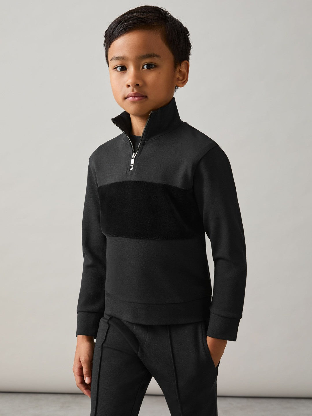 3-9 yrs Interlock Velour-Panel Zip Sweatshirt Black | Children & Baby