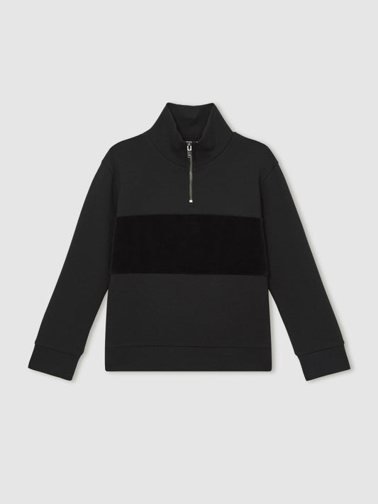 13-14 yrs Slim Fit Half-Zip Funnel Neck Velour Sweatshirt Black | Children & Baby
