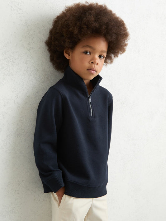3-9 yrs Textured Half-Zip Sweatshirt with Cotton Navy | Children & Baby