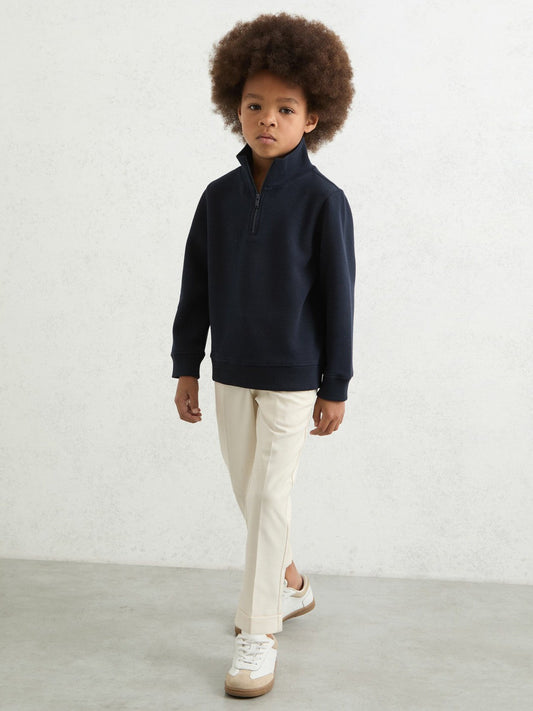 9-13 yrs Textured Half-Zip Sweatshirt with Cotton Navy | Children & Baby