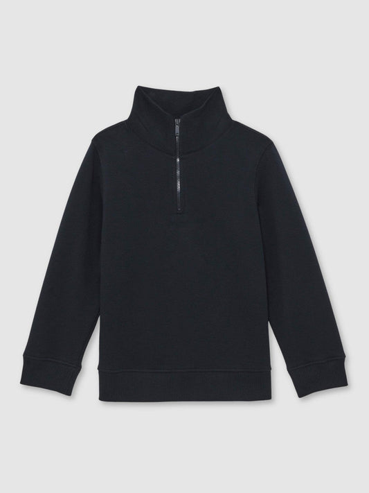 9-13 yrs Textured Half-Zip Sweatshirt with Cotton Navy | Children & Baby