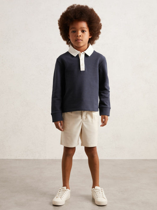Cotton Half-Button Rugby Polo Shirt Navy/White | Children & Baby