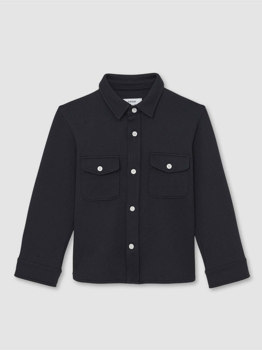 9-13 yrs Waffle-Textured Twin-Pocket Overshirt Navy | Children & Baby