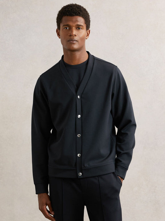 V-Neck Interlock Jersey Cardigan Navy | Men