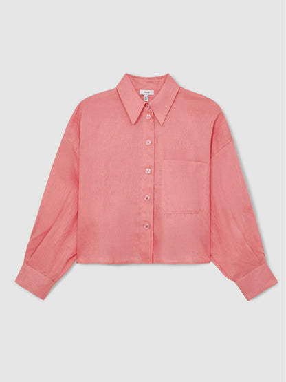 Oversize Linen Cropped Shirt Pink | Women