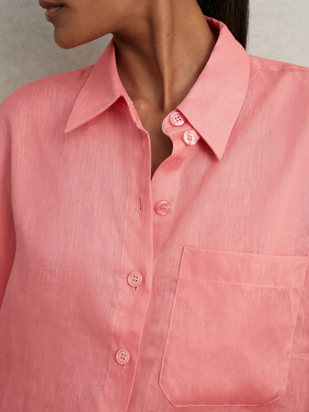 Oversize Linen Cropped Shirt Pink | Women