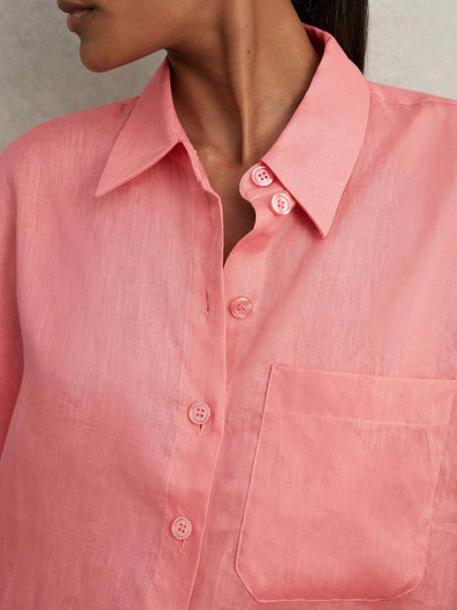 Oversize Linen Cropped Shirt Pink | Women