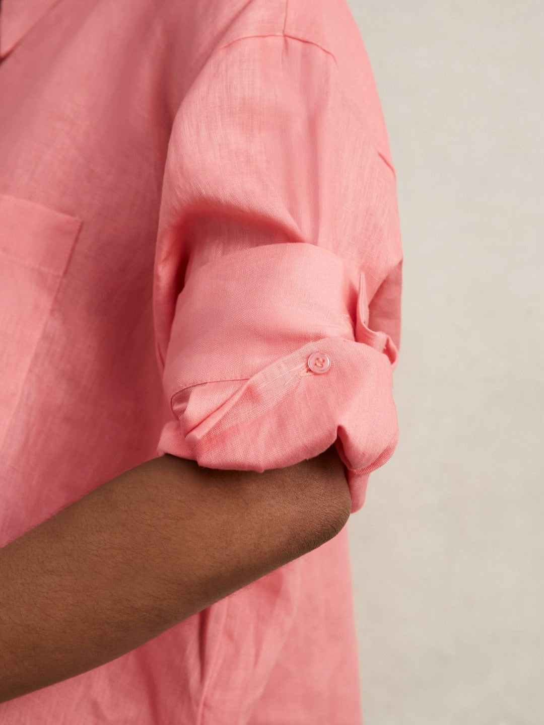 Oversize Linen Cropped Shirt Pink | Women