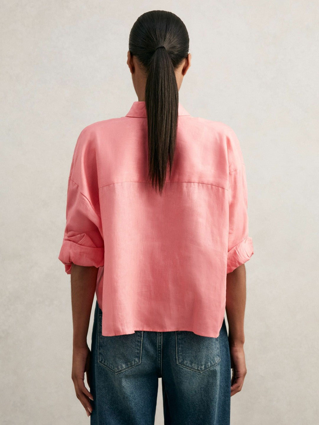 Oversize Linen Cropped Shirt Pink | Women