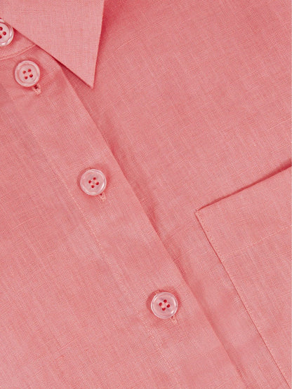 Oversize Linen Cropped Shirt Pink | Women