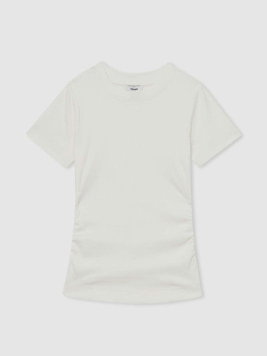 Stretch-Cotton Ruched Ribbed T-Shirt White | Women