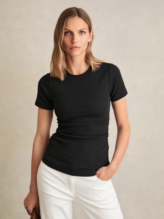 Stretch-Cotton Ruched Ribbed T-Shirt Black | Women