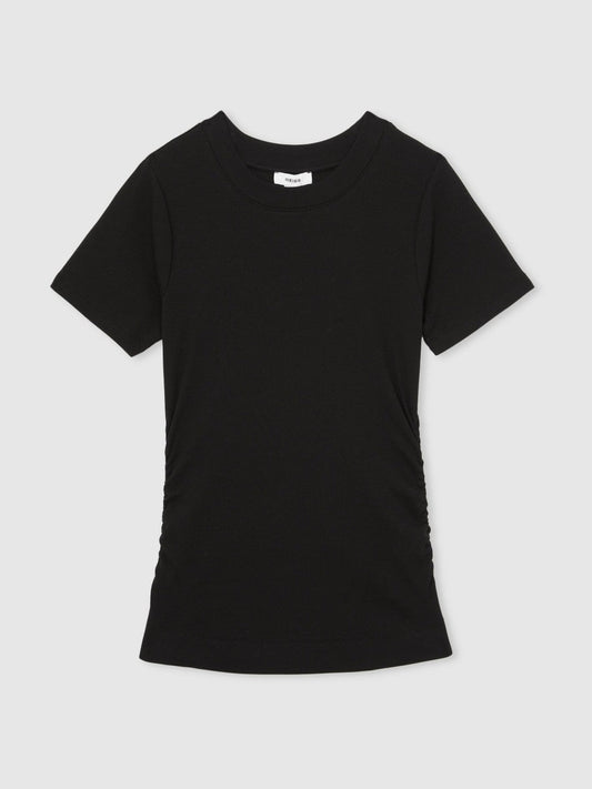 Stretch-Cotton Ruched Ribbed T-Shirt Black | Women