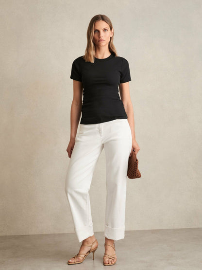Stretch-Cotton Ruched Ribbed T-Shirt Black | Women