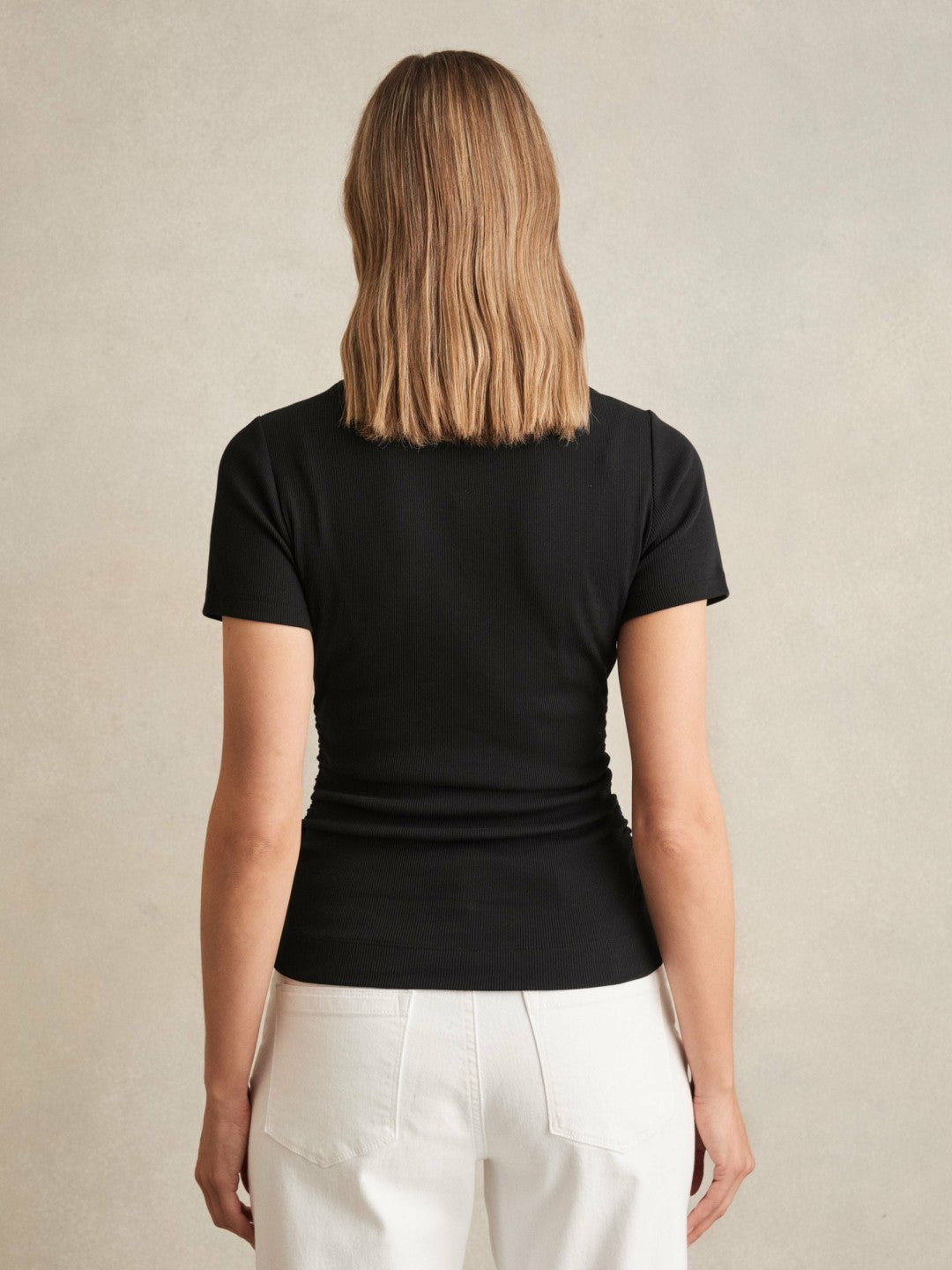 Stretch-Cotton Ruched Ribbed T-Shirt Black | Women
