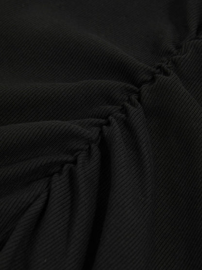 Stretch-Cotton Ruched Ribbed T-Shirt Black | Women