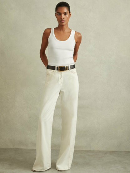 Stretch-Cotton Ribbed Vest White | Women