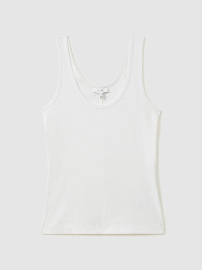 Stretch-Cotton Ribbed Vest White | Women