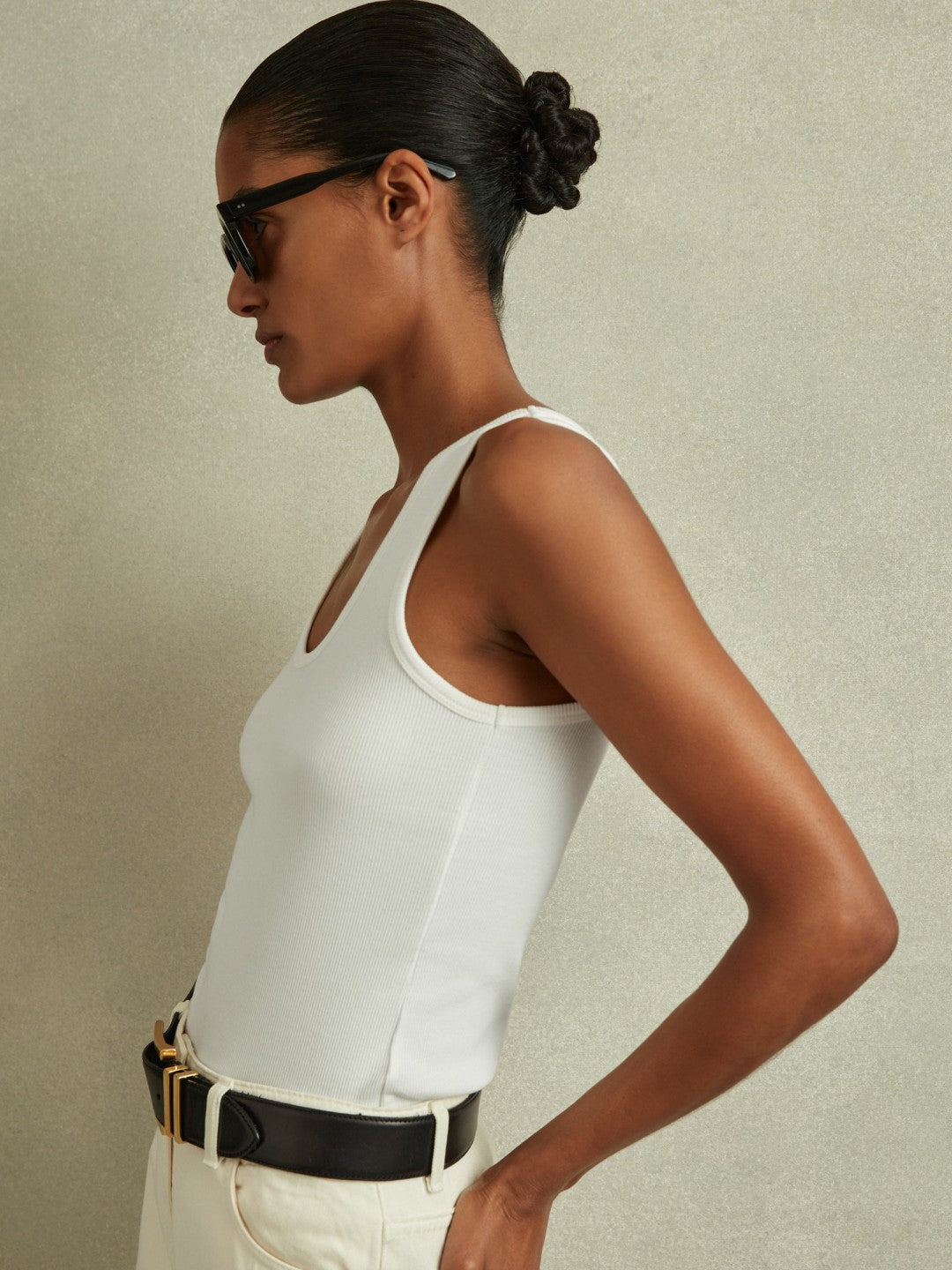 Stretch-Cotton Ribbed Vest White | Women