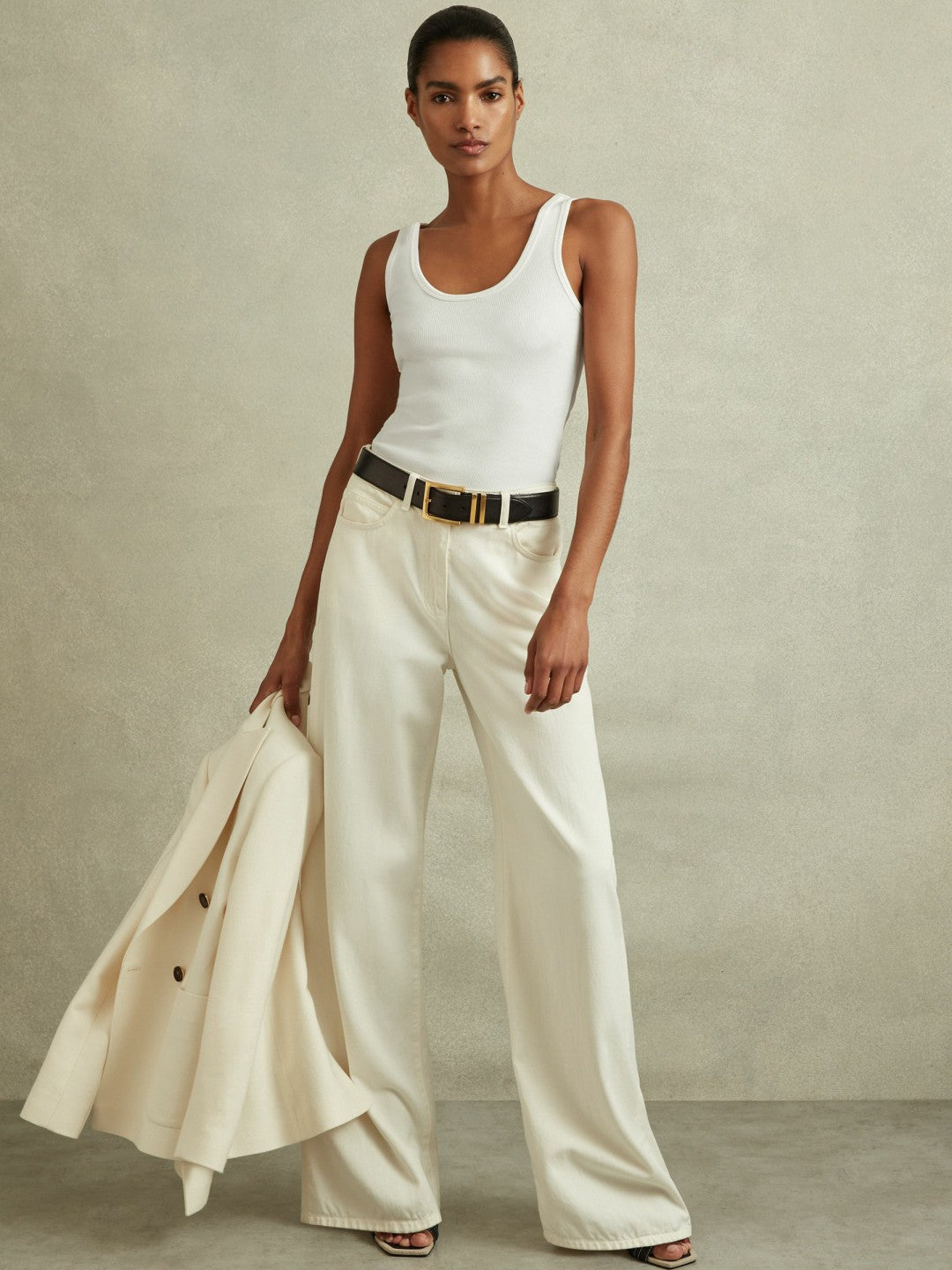 Stretch-Cotton Ribbed Vest White | Women