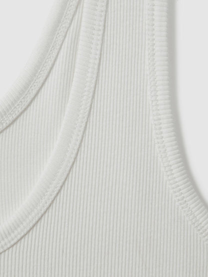 Stretch-Cotton Ribbed Vest White | Women