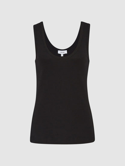 Stretch-Cotton Ribbed Vest Black | Women