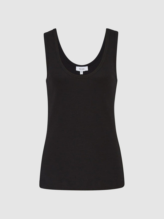 Stretch-Cotton Ribbed Vest Black | Women