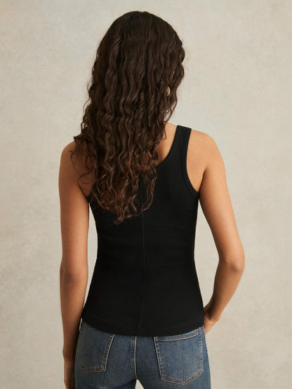 Stretch-Cotton Ribbed Vest Black | Women