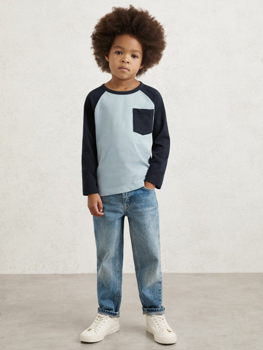 9-13 yrs Cotton Colour-Block Long-Sleeve T-Shirt Navy Blue | Children & Baby