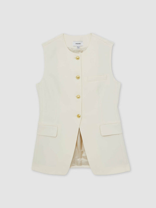 High-Neck Longline Waistcoat Cream | Women