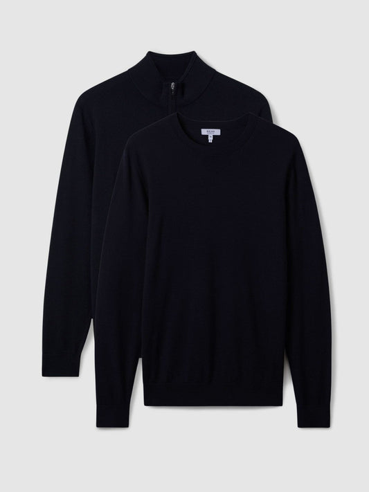 Pack of Two Merino Wool Jumpers Navy | Men