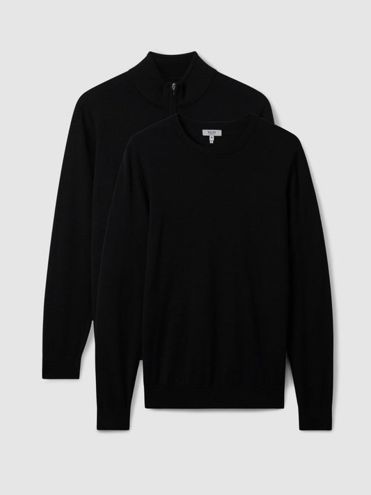 Pack of Two Merino Wool Jumpers Black | Men
