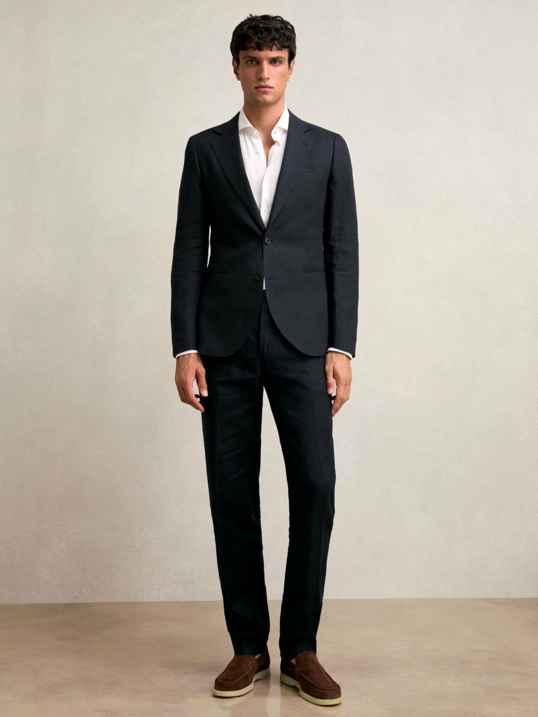 Slim Fit Linen Adjuster Trousers Navy | Men