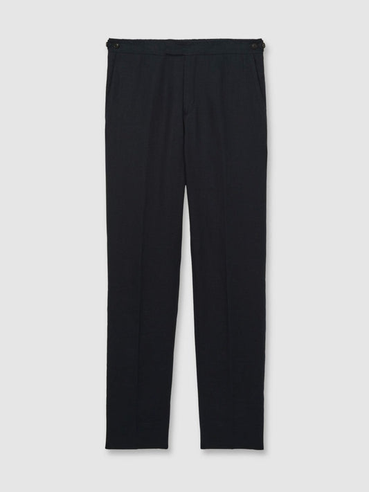 Slim Fit Linen Adjuster Trousers Navy | Men