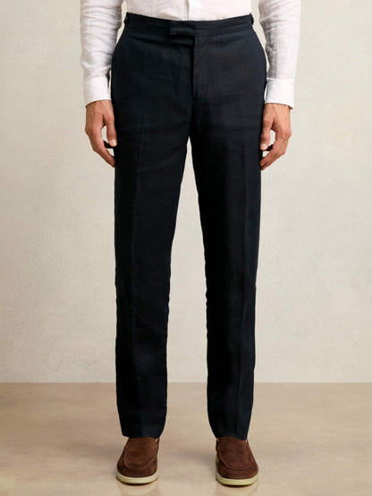 Slim Fit Linen Adjuster Trousers Navy | Men