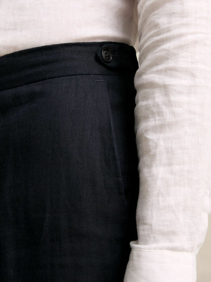 Slim Fit Linen Adjuster Trousers Navy | Men