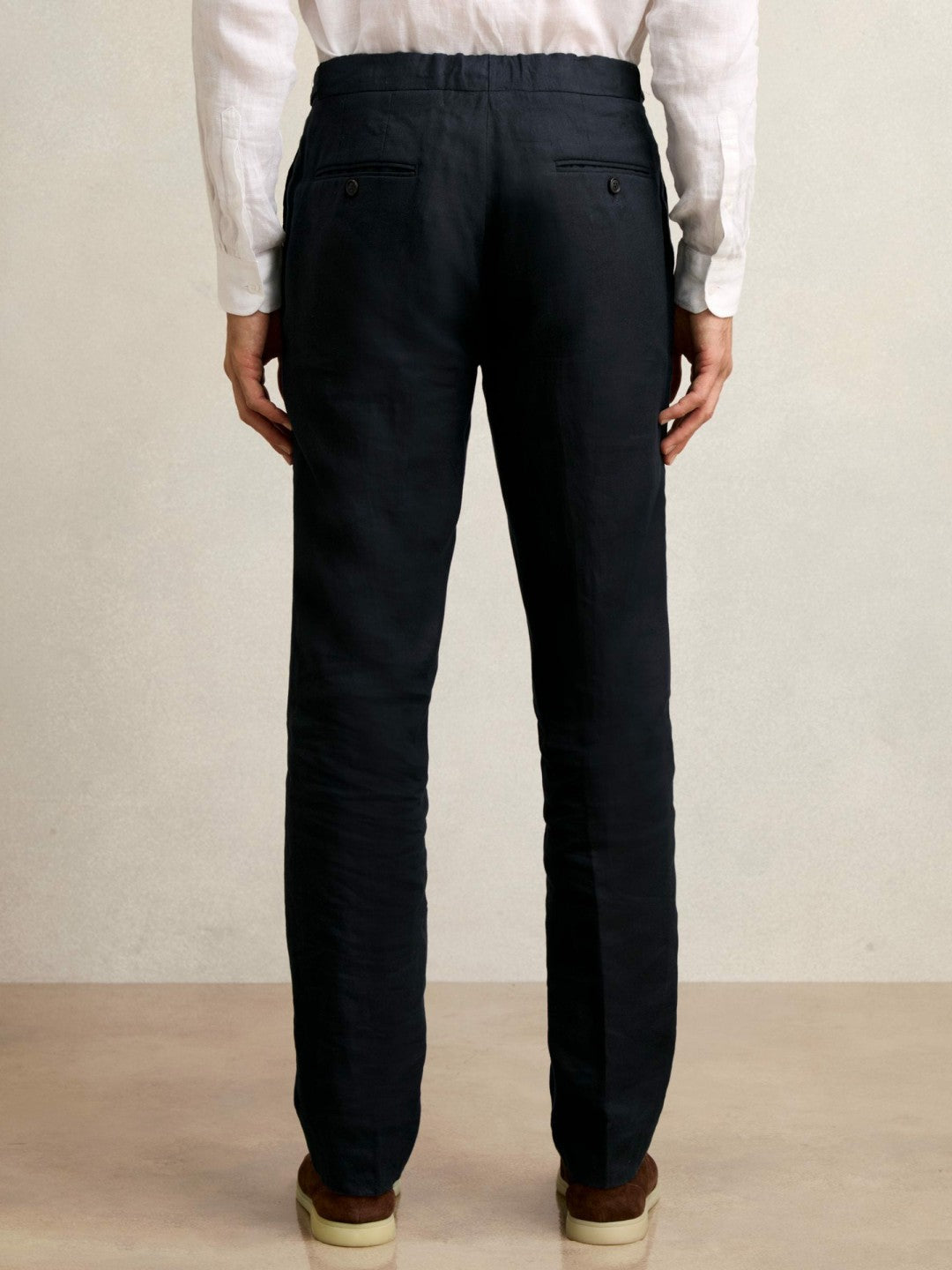 Slim Fit Linen Adjuster Trousers Navy | Men