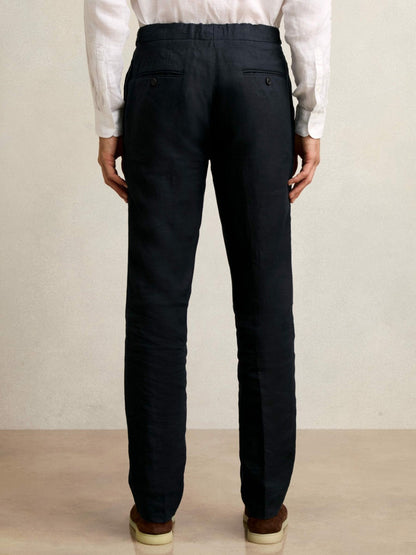 Slim Fit Linen Adjuster Trousers Navy | Men