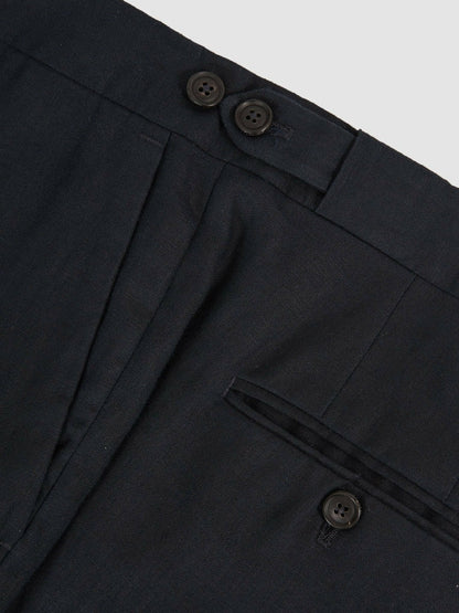 Slim Fit Linen Adjuster Trousers Navy | Men