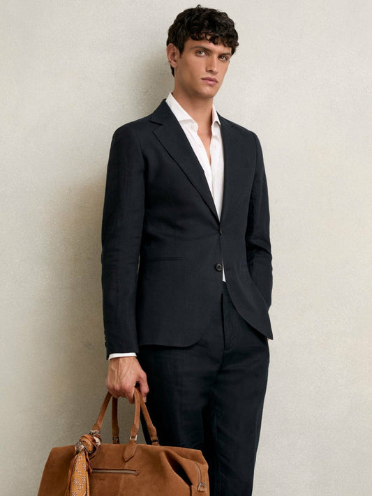 Slim-Fit Single Breasted Linen Blazer Navy | Men