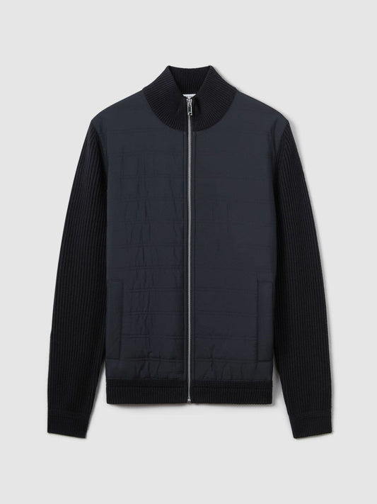 Hybrid Quilt and Knit Zip-Through Jacket Navy | Men