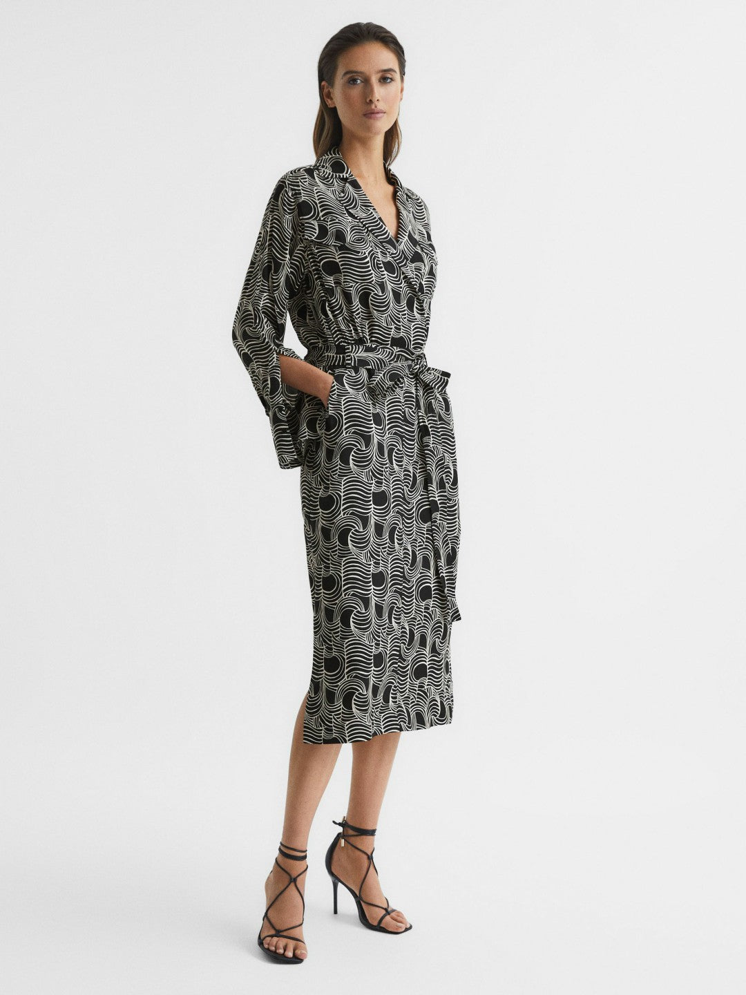 Swirl Print Midi Dress Black/Cream | Women