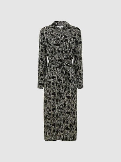 Swirl Print Midi Dress Black/Cream | Women