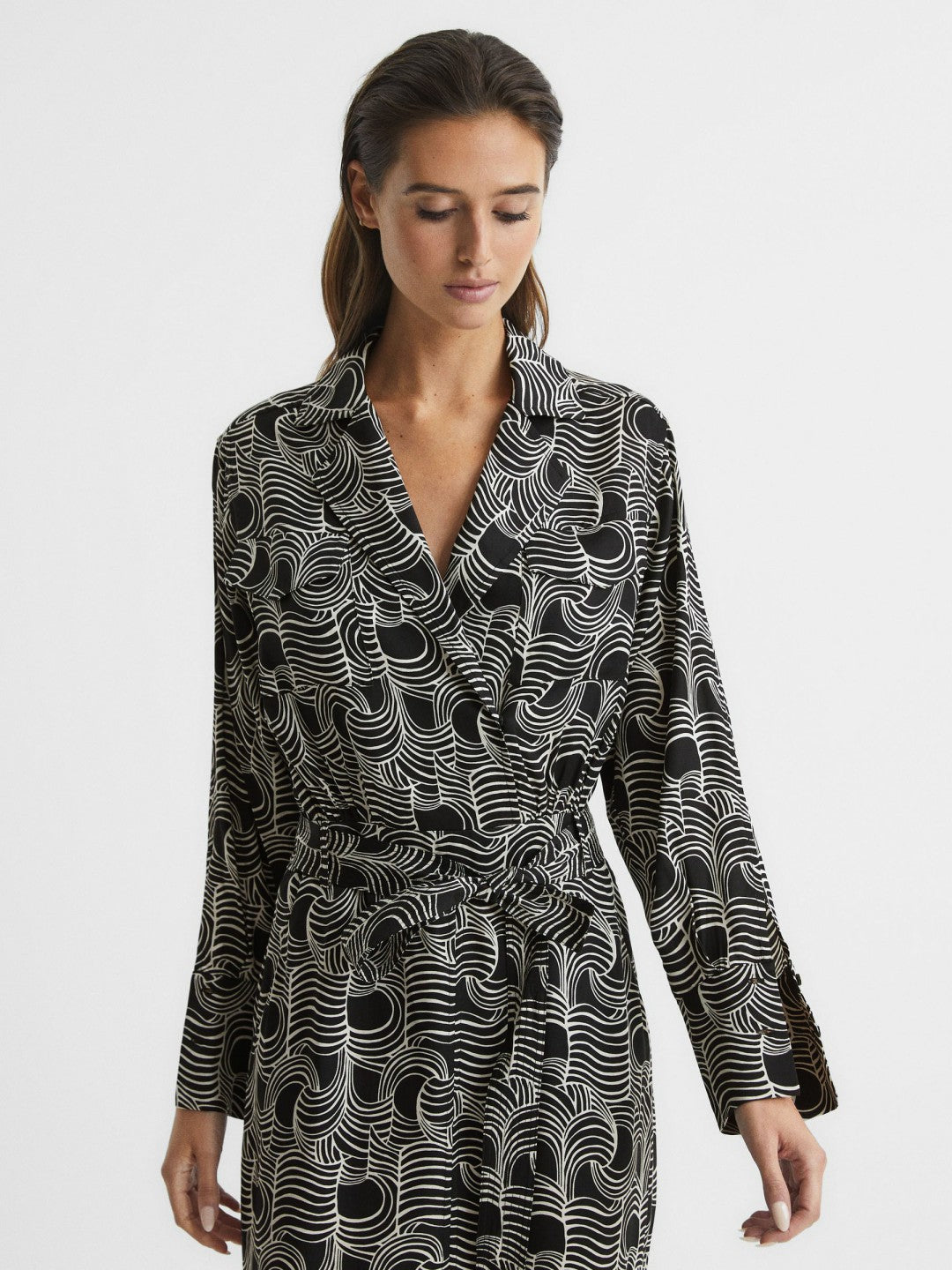 Swirl Print Midi Dress Black/Cream | Women