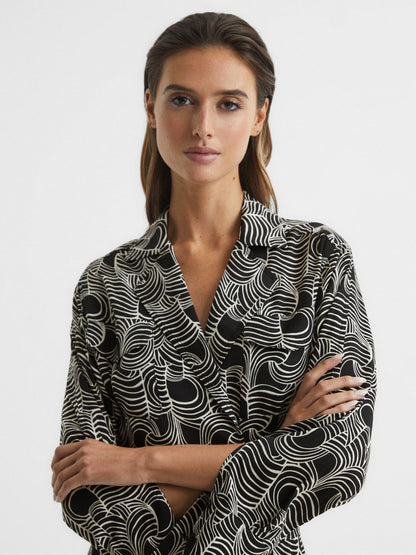Swirl Print Midi Dress Black/Cream | Women