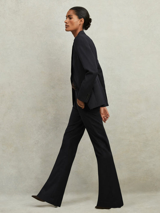 Wool-Blend Tailored Flared Suit Trousers Navy | Women